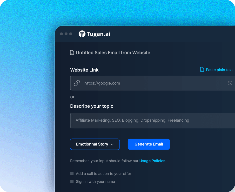 tugan ai email generation