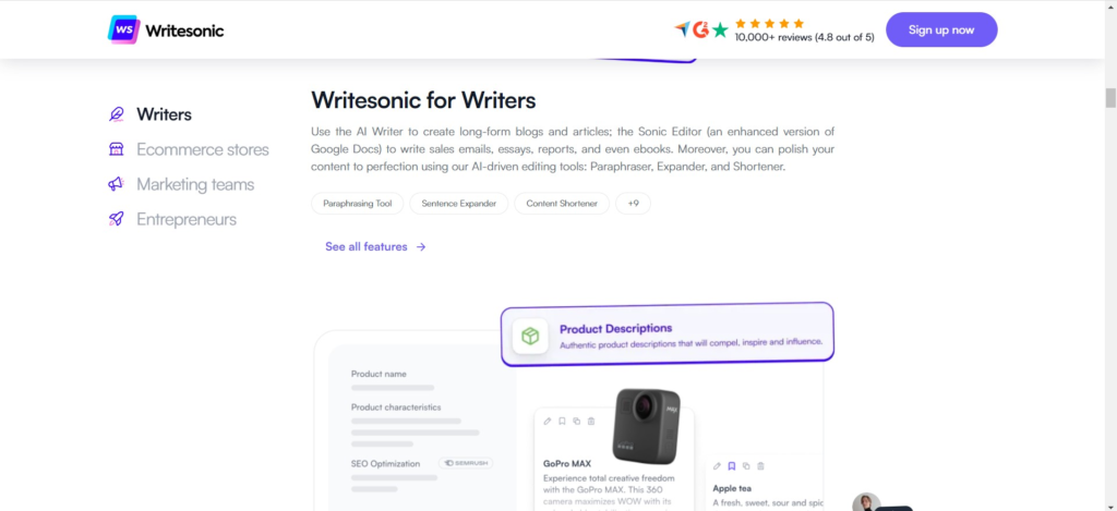 writesonic ai  extra features 